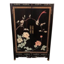 Vintage Asian Hand Carved & Painted Cabinet