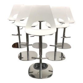 Contemporary Bontempi Casa Shark White Plastic and Chrome Adjustable Bar Stools - Set of 6. Original Price: $4,062