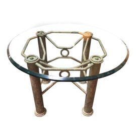 Industrial Metal and Glass Round Side Table