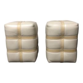 Global Views Leather Belt Ottomans - a Pair