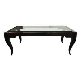 Contemporary Wood Black Lacquer and Beveled Glass Top Coffee Table