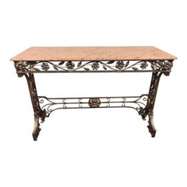 Art Nouveau Gilded Metal and Marble Entry Console