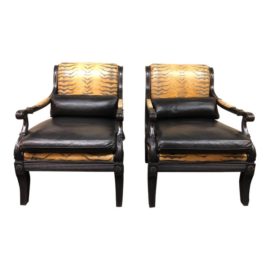 Contemporary Ethan Allen Reptile Print Leather Chairs - a Pair