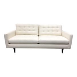 Mid-Century Modern Crate & Barrel Petrie White Upholstered Ebony Sofa. Original Price: $1,800.00