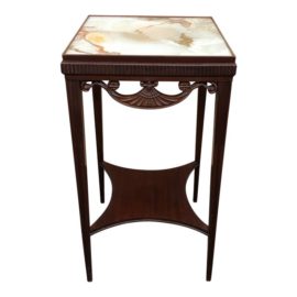 Antique Faux Marble Painted Glass Top Accent Table