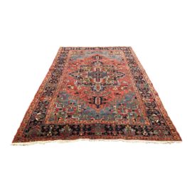 Persian Geometric Red Blue and Black Area Rug - 6′7″ × 9′10″ - Original Price: $4,000.00