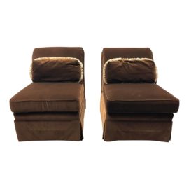 Contemporary Brunschwig and Fils for Thomasville Chocolate Velvet Slipper Chairs - a Pair. Original Price: $5,000.00