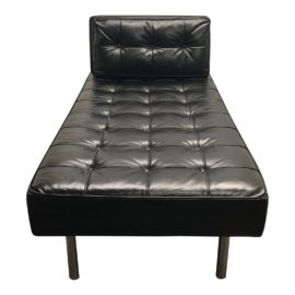 Lee Industries Tufted Black Leather Chaise