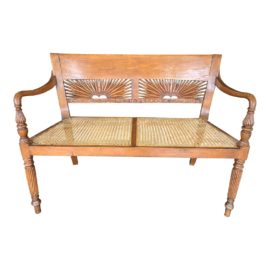 Hand-Carved Caned Bench