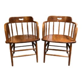 Contemporary Wood Barrel Back Chairs - a Pair