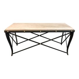 Sunrise Home Metal + Travertine Top Console Table