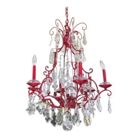 Vintage Red Finish Bronze + Crystal 9-Light Chandelier
