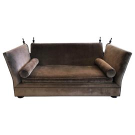 Henredon Knole Cambridge Sofa in Mushroom Velvet. Original Price: $7,000.00