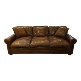 Restoration Hardware Lancaster Sofa Luxe Depth Brompton Cocoa Leather Original Price: $4,495.00