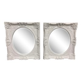 Pair of Horchow Howard Elliott Collection Baroque Wall Mirrors in White Enamel