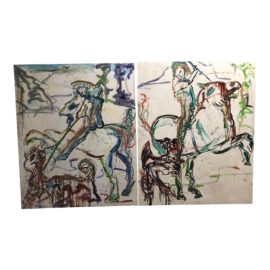 "St. George and Dragon" Set of Two Oil Canvas Paintings by Lawrence Kulig