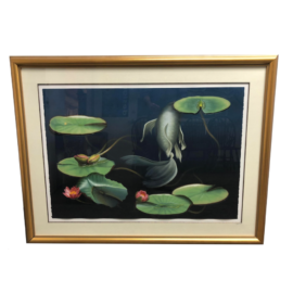 Original Artwork Elizabeth Rickert Pastel of Koi + Water Lillies. Original Price: $3,000.00