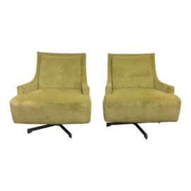 HBF Barbara Barry Pastel Green Upholstered Scoop Chairs - a Pair