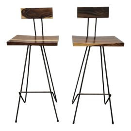 Pair of Bar Height Teak Stools by From the Source