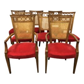 Set of 8 Baker Furniture Caned Back Dining Chairs
