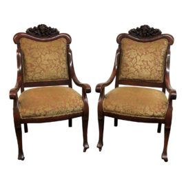 Vintage Carved Accent Chairs, a Pair