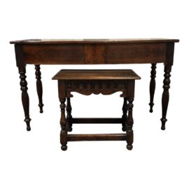 Antique Console/Desk + Wood Stool