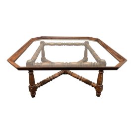 Kindel Furniture Vintage Glass & Turned Wood Coffee Table