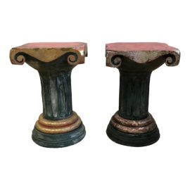 Pair of Wood Distressed Column Pedestals