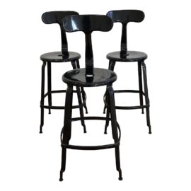 Set of Three Adeco Metal Counter Stools