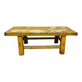 Distressed Yellow Lacquered Bench/Coffee Table