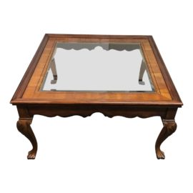 Carved Wood + Glass Cocktail Table