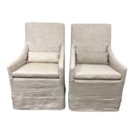 Restoration Hardware Belgian Slope Arm Slipcovered Armchairs - a Pair. Original Price: $920