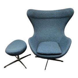 NEW Blue Swivel Balloon Chair + Ottoman. Original Price: Original Price: $1,399