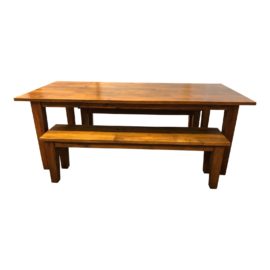 Crate & Barrel Basque Honey Dining Table + Two Benches. Original Price: $1,500