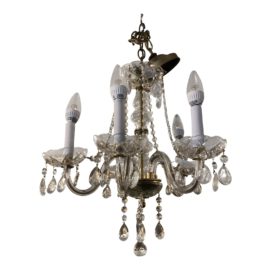 Vintage Five Glass Arms & Crystal Chandler