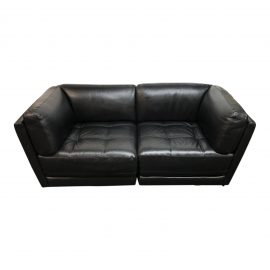 Chateau l'Ax - 2pc Black Leather Loveseat. Original Price: $1,800