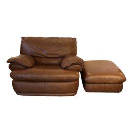 Contemporary Leather Arm Chair + Ottoman