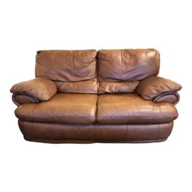 Contemporary-     Tobacco Leather Loveseat