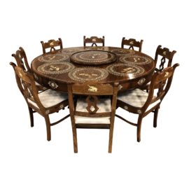 Wood + Bone Inlaid Dining Table + Eight Chairs From India. Original Price: $10,000