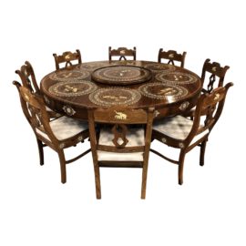 Wood + Bone Inlaid Dining Table + Eight Chairs From India. Original Price: $10,000