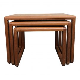 Mid-Century Danish 3 Solid Teak Nesting Tables +Tray
