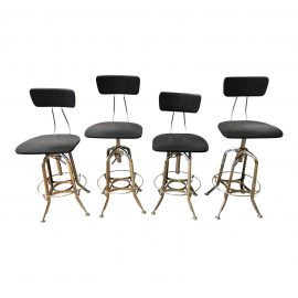 Set of Four Restoration Hardware 1940's Toledo Adjustable Stools. Original Price: $1,580