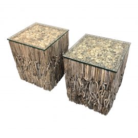 Driftwood + Glass Side Tables by Arhaus, a Pair