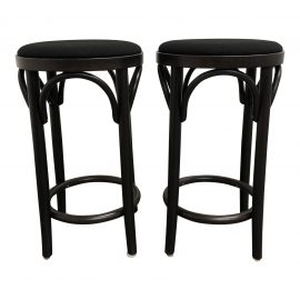 Pair of Ton Fabric + Bentwood Counter Stools