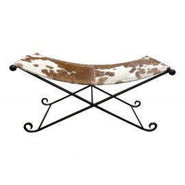Campaign Style Folding Cowhide Bench