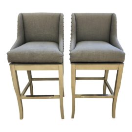 Pair of Contemporary Swivel Upholstered Barstools