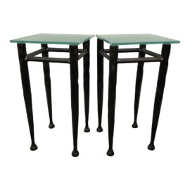 Custom Iron + Glass Accent Tables, a Pair