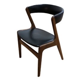 Mid-Century Danish Walnut + Black Leather Side Chair
