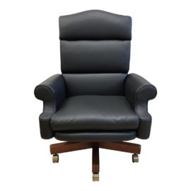 Baker Furniture Black Leather Rolled Arm Executive Office Chair