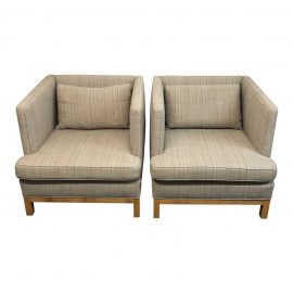 Custom Contemporary Shelter Arm Chairs, a Pair